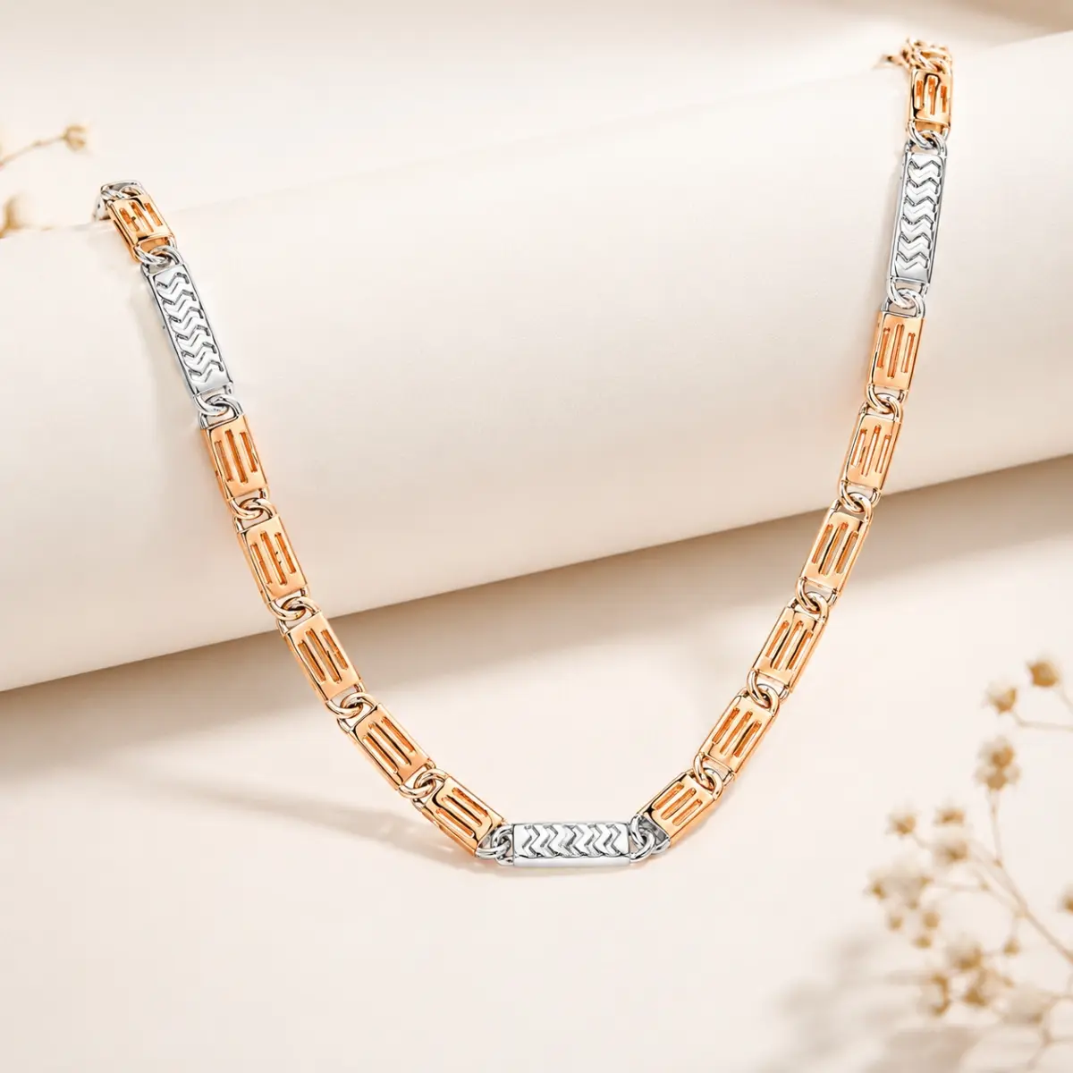 925 Sterling Silver Chain Two Tone Design For Men